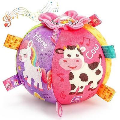 Musical Crawling Ball Toy for Babies 0-6 6-12 Months, 30+ Sounds & Songs | Soft Plush, Recording Repeat, Multi-Textured, Tummy Time Toy, Crawling Practice, Sensory Toys for Boys & Girls 3 6 9 Months
