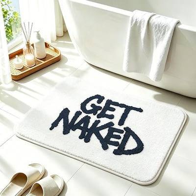 Get Naked White Bath Mat, Funny Bathroom Rug, Home Decor 18x26 Inch | Funny Bathroom Decor | Soft Plush Microfiber | Highly Absorbent Quick Dry | Non Slip TPR Backing | Machine Washable Easy Care