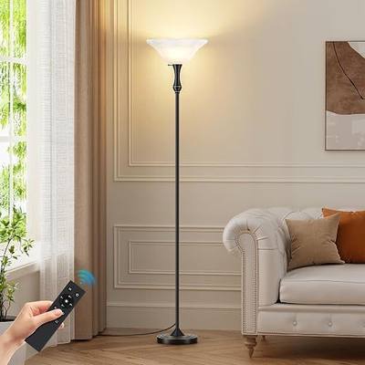 Dimmable LED Torchiere Floor Lamp with Glass Shade | Standing Lamp with Remote & Knob Switch, 3 Color Temperatures, 9W Bulb Included, 69.3" Tall for Living Room, Bedroom & Office