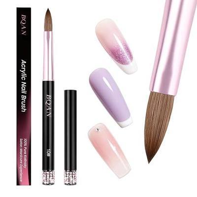 BQAN Pro Kolinsky Acrylic Brush Size 10 for Nail Extension & Application | 100% Pure Kolinsky & Extra-Firm Bristles | Smooth Bead Control | Full Coverage | C-Curve Sculpting | Sturdy Metal Handle