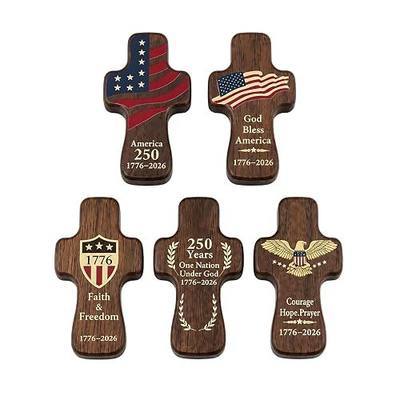 250th Anniversary Wooden Wall Cross(5pcs) – Christian Patriotic Decor Hanging Cross for Home, Prayer & Blessing Gift