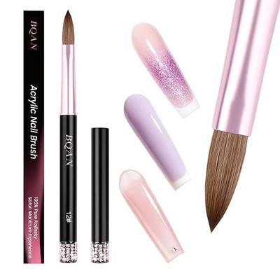 BQAN Pro Kolinsky Acrylic Brush Size 12 for Nail Extension & Full Cover | 100% Pure Kolinsky & Extra-Firm Bristles | Large Bead Control | Full Coverage | C-Curve Sculpting | Nail Extension