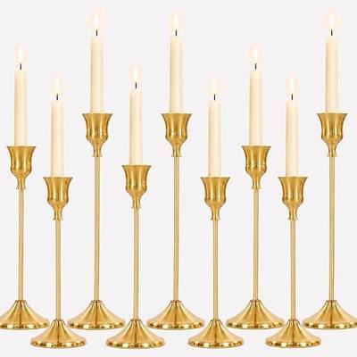 12Pcs Brass Gold Metal Taper Candle Holders, Candlestick Holders, Vintage Modern Decorative Centerpiece Candlestick Holders for Table Mantel Wedding Housewarming Gift