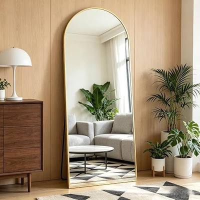 MyVoice 25'' x 65'' Gold Arched Floor Mirror, Metal Frame Freestanding Full Length Mirror for Living Room Hallway Dressing Room