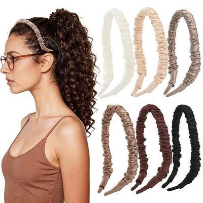 Seiolieliou 6Pcs Satin Headbands for Women, Ruched Non Slip Hair Bands for Curly, Textured Hair, No Headache Comfort Glasses Friendly Girl Fashion Head Bands