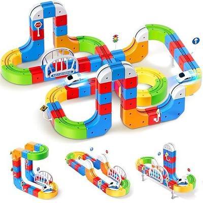 Electric Train Set for Kids, 129 Piece Infinity Racer Magnetic Train Toy | 3D Magic Flexible Race Track with Gravity Defying Cube Track, Birthday Gifts for Boys and Girls Ages 3 4 5 6 7 8+