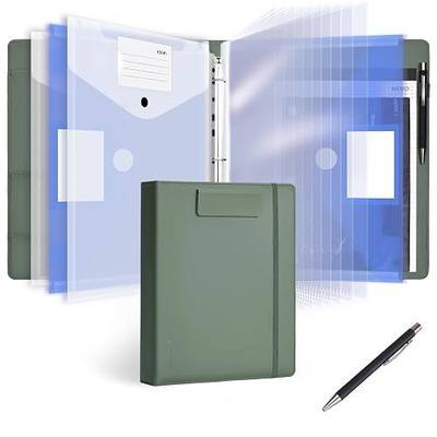 Leathario 1 Inch 3 Ring Binder with Clipboard Storage Vegan Leather | Includes 10 Clear Divider Pockets, 4 Envelope Pockets, 1 Pen Bag and 1 Pen, Suitable for A4/8.5x11 Paper, for Students Work