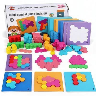 Wooden Block Puzzle Game 112PCS Stacking Board Game STEM Toy | 20 Challenge Cards Fast Multiplayer 3 Ways To Play Shape Matching Stacking Game STEM Brain Teaser Kids Adults Ages 3 Plus