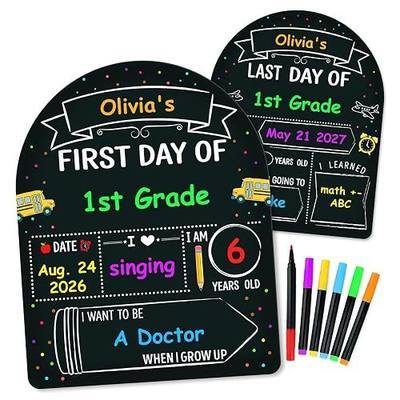 SICOHOME First & Last Day of School Sign - 11x14 Chalkboard with 6 Markers | Double-Sided, Reusable Erasable, Back to School Photo Prop, First and Last Day of Preschool Kindergarten Elementary Board