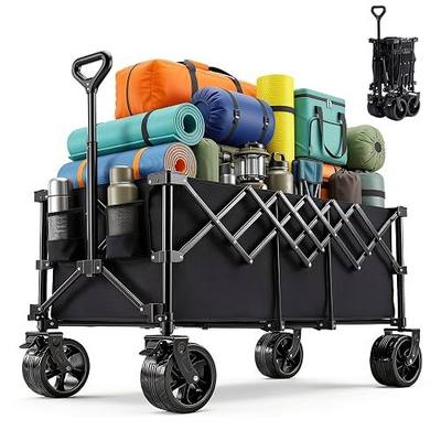 OLIXIS 49" Extra Long Folding Wagon Cart, 440LBS Heavy Duty Collapsible Wagon with Big All-Terrain Wheels, 250L Portable Outdoor Utility Cart for Shopping, Garden, Camping, Grocery, Sports - Black