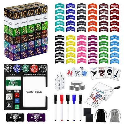 SIXPOINTS 300 Pieces MTG Dice Counters Set with MTG Dry Erase Blank Cards Reusable Proxy Tokens Keyword Life Plus 1 Counter Compatible with Magic The Gathering, TCG, Card Games Accessories