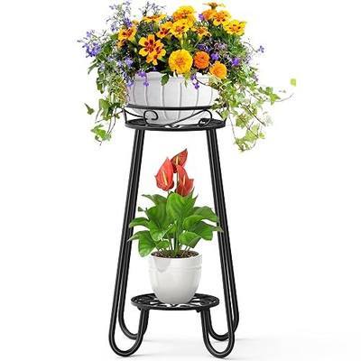 2 Tier Corner Plant Stand Indoor Outdoor, 27.2 Inch Tall Metal Flower Pot Stand, Rustproof Heavy Duty Plant Shelf Iron Holder Rack for Living Room Bathroom Garden Patio Balcony (Black, 2 Tier 4 Leg)