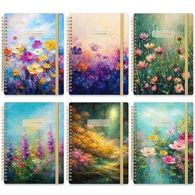 Resurhang 6 Pcs A5 Spiral Notebook Journal for Women, 8.3'' × 6'', 6 × 160 Pages, Oil Floral Lined Journals for Work, Cute Hardcover College Ruled Notebook with Back Pocket for School, Home, Office