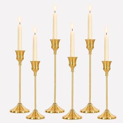 6Pcs Brass Gold Metal Taper Candle Holders, Candlestick Holders, Vintage Modern Decorative Centerpiece Candlestick Holders for Table Mantel Wedding Housewarming Gift