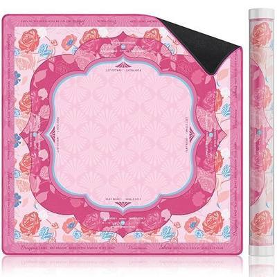 Virora American Mahjong Mat with Rules, Pink Mahjong Mat, 3MM Non-Slip Rubber Noise Reduction Mah Jongg Pad, 32.7x32.7in Rolled No Creases Waterproof Mahjong Table Cloth for Mah Jong & Card Games