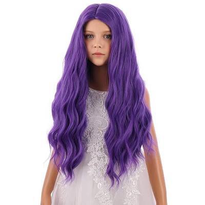 Kids Purple Wigs Girls Violet Purple Wavy Wig Child Long Curly Wig | Purple Wigs for Kids,Children Purple Wig,Middle Part Curly Wigs,Heat Resistant,Synthetic Fiber,Daily Party Use