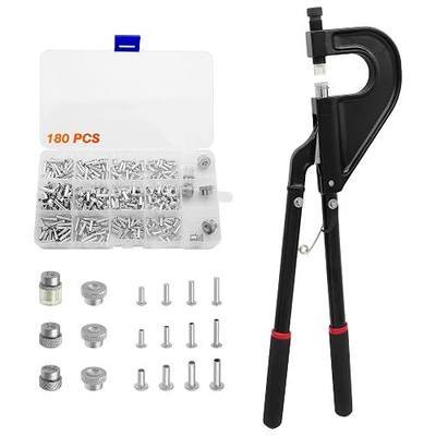 Hand Rivet Squeezer Kit - Adjustable Press Head Rivet Press Tool with 180pcs Aluminum Rivets Assortment, Semi-Tubular (1/8" & 5/32") and Solid (1/8"), 4 Lengths: 5/16", 3/8", 1/2", 9/16"