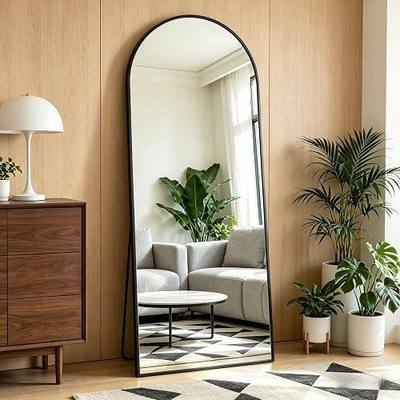 MyVoice 25'' x 65'' Black Arched Full Length Mirror, Aluminum Frame Freestanding Floor Mirror for Bedroom Entryway Living Room