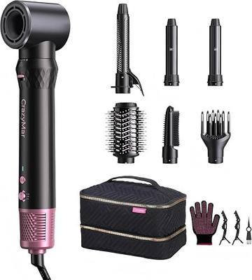 7-in-1 Hot Air Styler & Hair Dryer Brush, 110,000 RPM High-Speed Blow Dryer Brush with Auto Wrap Curlers, Negative Ionic Fast Drying, Less Heat Damage, Straighten, Curl & Volumize, Travel Bag