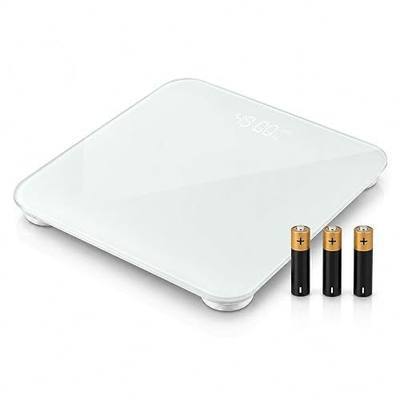 Bathroom Scale, Measures Weight up to 400 lbs Highly Accurate Digital Scale for Body Weight, Sturdy Tempered Glass Larger LED Display and Easy to Use - Includes Batteries (White)