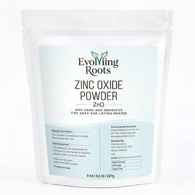 Zinc Oxide Powder 8 oz (227g / 1/2 lb) – Non Nano, Cosmetic Grade Fine White Mineral Powder for DIY Lotions, Creams, Soap Making & External Use Applications