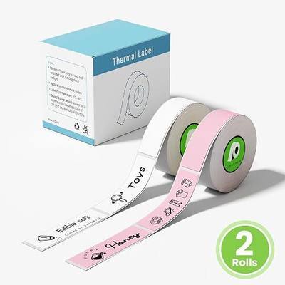 Replace for Nelko P21 Label Maker Tape,2 Rolls(1 White+1 Pink) | Replace for NDYIN N12,ORGBRO X1,ORGSTA S001, POLONO P31S Bluetooth Thermal Label Maker Tape