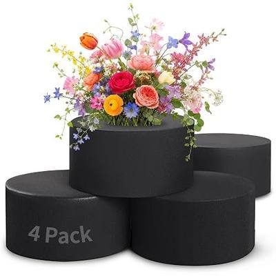 Reusable Floral Foam Round Blocks, Black, 3 Inch, for Artificial and Dried Flowers, Dry Styrofoam, 4 Pack (4, Diameter 3")