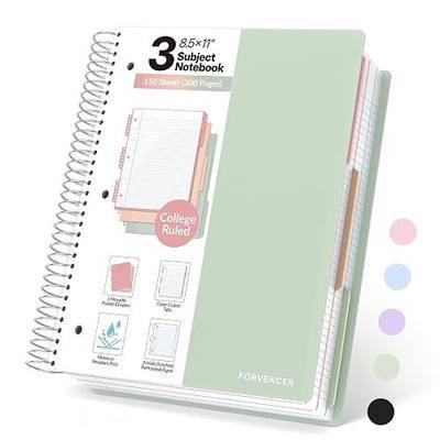 Forvencer 3 Subject Notebook College Ruled, Spiral Notebooks, 8.5" x 11" | 3Hole Punched Perforated Pages & 2 Colored Tabed Dividers, 150 Sheets, Fights Ink Bleed, Water Resistant Cover, School Office