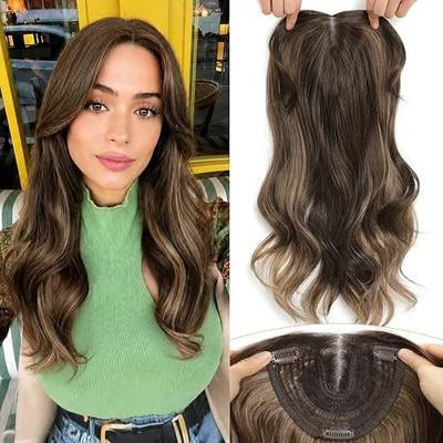 20 Inch Wavy Hair Topper, Seamless Toppers hairpieces for Women with Thinning Hair, Adds Natural Volume & Coverage, Lightweight & Breathable, 2 Ways to Wear– Clip In or Invisible Wire