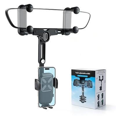 alpmosn Car Phone Holder, Anti-Shake Rear View Mirror Phone Holder for Car, 360° Rotating and Retractable Rearview Mobile Holder for Car, Fit for Almost Smartphones & Bigger Vehicle