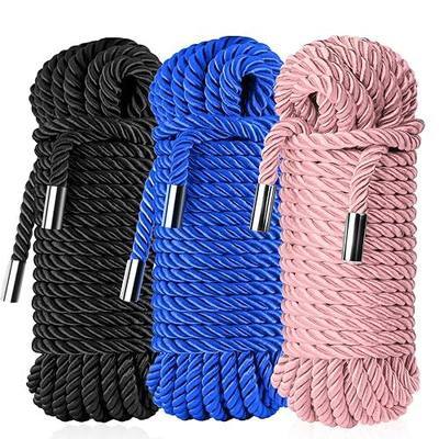 Twisted Nylon Rope with a Cotton Core - 8mm x 32FT Soft Silky Decorative Cord for Crafts Gift Wrapping (Black Blue Pink)
