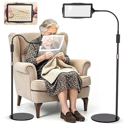 Hands Free Floor Magnifying Glass, with Light and Stand, 48-LEDs Rechargeable Floor Magnifying, Suitable for Reading, Sewing, Crafts, DIY, Embroidery, Close Work. Magnifiers for Seniors