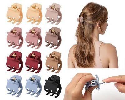 12Pcs Small Silicone Claw Clips for Thin Short Hair, 1.3 Inch Flexible Hair Clips, Strong Hold Comfort Claw Clip for Women, Soft Matte Claw Clips for Half Up Styling