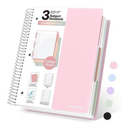 Forvencer 3 Subject Notebook College Ruled, Spiral Notebooks, 8.5" x 11" | 3Hole Punched Perforated Pages & 2 Colored Tabed Dividers, 150 Sheets, Fights Ink Bleed, Water Resistant Cover, School Office