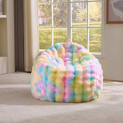Fluffy Faux Rabbit Fur Bean Bag Chair Cover(No Filler),Cozy Shaggy Bubble Stuffed Animal Storage Large Bean Bag Cover for Bedroom Living Room,Fuzzy Bean Bag Cover Girls Teens Adult,Rainbow