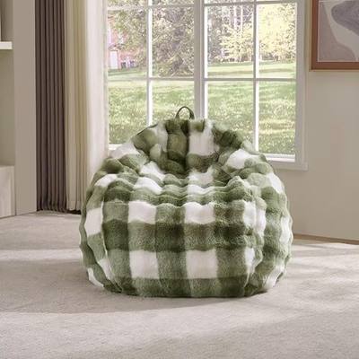 Fluffy Faux Rabbit Fur Bean Bag Chair Cover(No Filler),Cozy Shaggy Bubble Stuffed Animal Storage Large Bean Bag Cover for Bedroom Living Room,Fuzzy Bean Bag Cover Girls Teens Adult,Sage Green