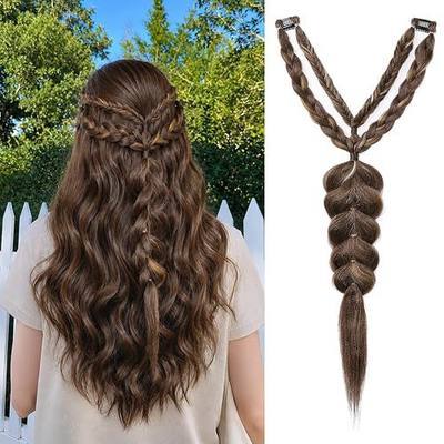 NTYNTY Clip in Braid Hair Extension, 24" Boho Braided Hair Piece for Women Handmade Synthetic Braided Hairpiece for Wedding Cosplay Ren Faire Festival Daily - Dark Auburn