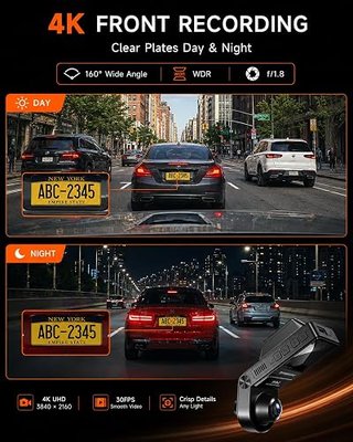 360° Dash Cam Front and Inside 4K+2.5K, 2 Channel Dashcam for Car | 185° Cabin Fisheye Car Camera with Night Vision, WiFi APP, GPS, G-Sensor, Parking Mode and 32GB Card Included