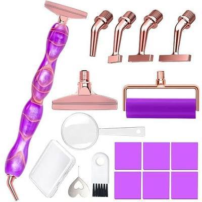 RaySoar Ergonomic Diamond Art Tools, Diamond Painting Pen with Curved Bow-Shaped Metal Tips, Multi-Placer Stylus Accessories Kit for Adults Gem Rhinestone Picker - Purple