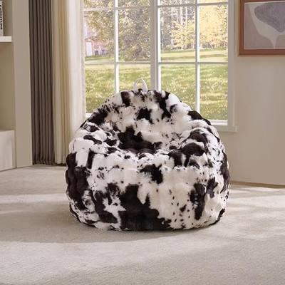 Fluffy Faux Rabbit Fur Bean Bag Chair Cover(No Filler),Cozy Shaggy Bubble Stuffed Animal Storage Large Bean Bag Cover for Bedroom Living Room,Fuzzy Bean Bag Cover Girls Teens Adult,Cow