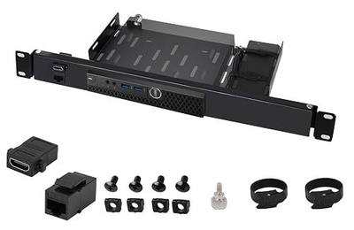 Mini Rack Mount for Lenovo Tiny, with Front RJ45 & HDMI Ports, Compatible with Dell OptiPlex Micro and HP Desktop Mini, Fits 19" Cabinet, Heavy-Duty Hinged Server Shelf 19-Inch 1U
