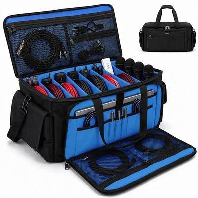 Large DJ Cable Bag Organizer with Laptop Pocket & Adjustable Dividers | Dj Bag for Equipment and Music Accessories, Travel Gig Bag for Professional DJ Gear, Musical Instrument, Navy Blue