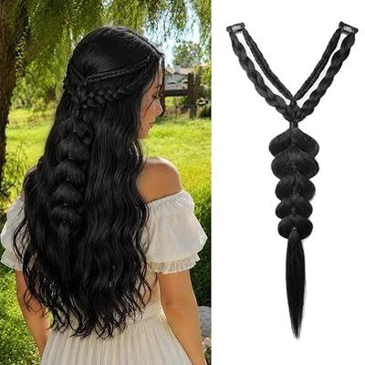NTYNTY Clip in Braid Hair Extension, 24" Boho Braided Hair Piece for Women Handmade Synthetic Braided Hairpiece for Wedding Cosplay Ren Faire Festival Daily - Black