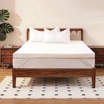 JSELF 3 Inch Gel Memory Foam Mattress Topper, Dual-Layer Cooling Bed Topper with Bekaert Fabric Cover, Wave-Textured Pressure Relief for Back Pain, Non-Slip Design, CertiPUR-US & Oeko-Tex (Queen)