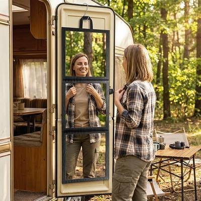 46x13 Inch Large Foldable Full Length Mirror for Dance Competition, Camping, RV, Portable Full Body Travel Mirror, Black Hanging Folding Mirror for Bathroom