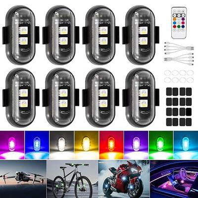 Wireless LED Strobe Rock Lights - Under Glow Emergency Warning Flash Lights, 8-Pack 8 Colors Remote Control USB Charing Waterproof Anti-Collision Light for Car Motorcycle eBike Drone Aircraft Decor