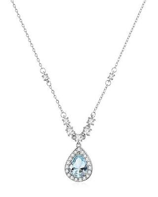 Silver Teardrop Pendant Birthstone Crystal Adjustable Necklace Chain Cubic Zirconia Thin Necklace for Women