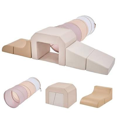 JungleDove PU Leather Foam Climbing Blocks: with Toddler Crawl Tunnel Toy | Soft Play Climber for Baby Crawling Sliding, Wipeable Indoor Climbing Gym, Kids Play structures for Playroom Activity(beige)