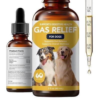 Gas Relief for Dogs, Digestive Comfort & Gut Balance Liquid Drops with Slippery Elm, Ginger & Parsley, Bacon Flavor Daily Digestive Support for Gassy Dogs, 2 fl oz