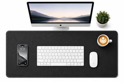PU Leather Desk Mat, Large Extended Mouse Pad with Stitched Edges, Waterproof Non-Slip Desk Pad for Home Office Gaming Desk (Black, 35.5x17.4)